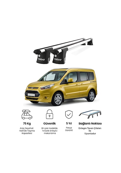 Trio-ıı Ford Turneo Connect 2013 Ve Sonrası Uyumlu Kilitli Ara Atkı 135cm Port Bagaj Tavan Barı