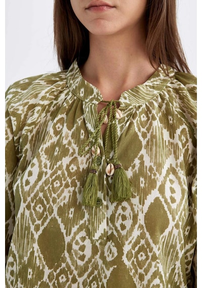 DeFacto Relax Fit Desenli Vual Uzun Kollu Tesettür Bluz Tunik C9738AX24SMGN1156