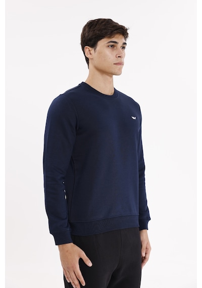 Rowinger Göğüs Logolu Bisiklet Yaka Rahat Kalıp Mevsimlik Sweatshirt Navyblue