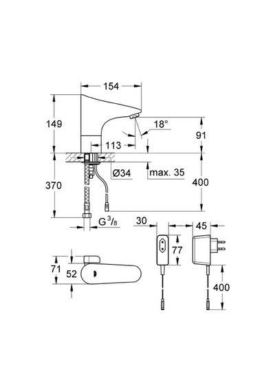 Grohe Fotoselli Lavabo Bataryası Elektrikli Çift Su Giriş 36015001