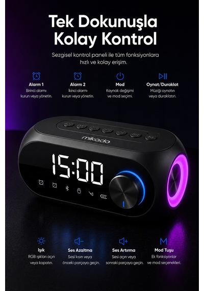 Mikado Md-w7 1200mah 5w Siyah Bluetooth-aux-derece-usb-fm Radyo Alarmlı Saat Speaker Speaker