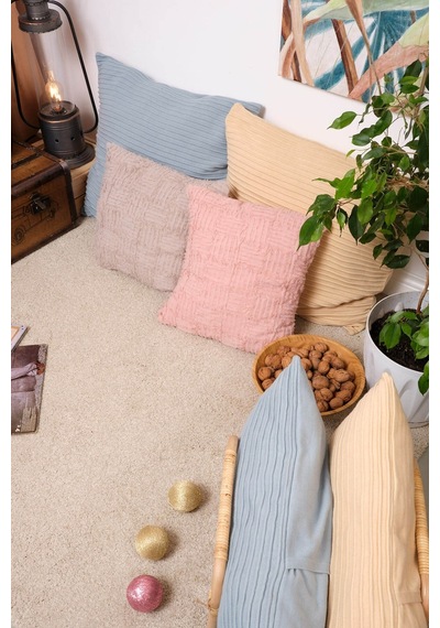 Peraluna Foam Pıllow Şifon Şerit Triko Yastık Kılıfı 45x45 Cm Bej - Bej