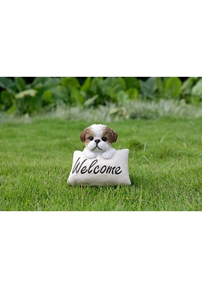 Gift Ltd Shi Tzu Yavru Köpek Hoş Geldiniz İşaretli - Kahverengi Ve Beyaz Heykel Diğer