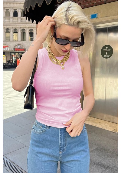 Madmext Pembe Kalın Askılı Regular Kesim Basic Atlet Mg2059 Pembe