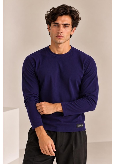 Alexandergardi Bisiklet Yaka İnce Fitilli Basic Sweatshirt Lacivert