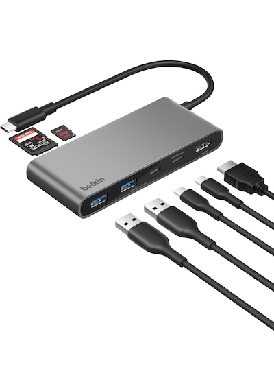 Belkin Avc023 7in1 100w Usb-c Multiport Hub 2x Usb-c , 2x Usb-a , 1x Hdmı 4k 60hz , Sd&micro Sd Card Reader - Uzay Grisi