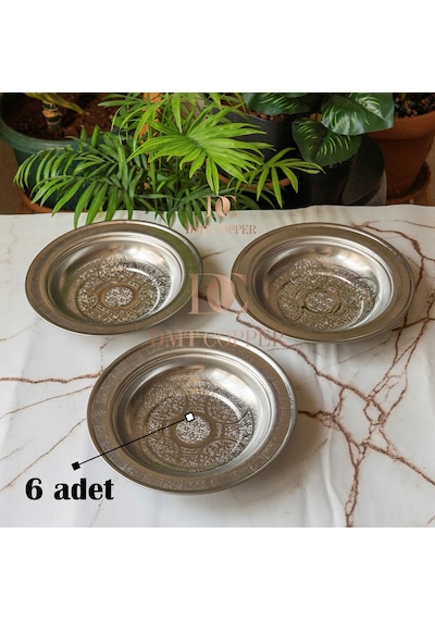 Dmt Copper 18 Cm 6 Adet Krom Çelik Beyran Ve Yemek Tabağı 430 Kalite Paslanmaz Servis Tabağı Gri