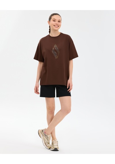 Skechers W Oversize Fit Graphic T-shirt Kadın Kahverengi Tshirt S2610050-2210
