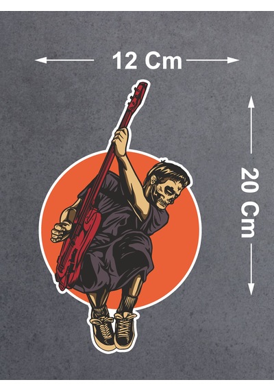 Gitar Çalan Zombi Sticker - Araba Oto Motosiklet Cam Kask Sticker - 00039 20x12 Cm