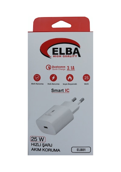 Elba ELB01-25WPD Beyaz 25W Şarj Kafa Type USB-C PD3.0-QC4.0(Akım
