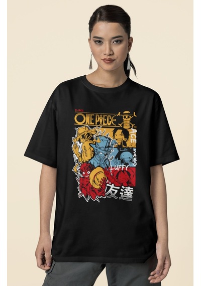 One Piece Karakterler Portgas D. Ace Sabo Monkey D. Luffy Baskılı Siyah