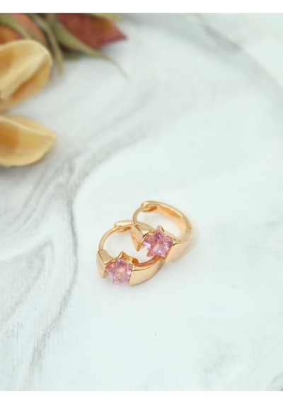 Vıp Pembe Yıldız Taşlı Gold Çelik Küpe - Suya Ve Denize Dayanıklı Gold