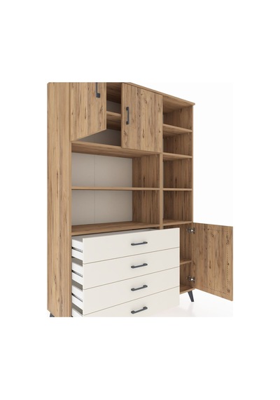 Hyperion Dolap 9 Raflı 4 Çekmeceli 3 Kapaklı 132x44x195 Çam-ç... Çam