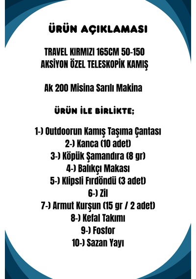 Travel Kırmızı 165cm 50-150gr Ak 200 Çocuk Olta Seti 1