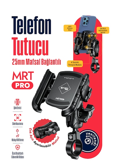 Mrt Pro Mafsal Bağlantılı Titreşim Modüllü Motosiklet Telefon Tutucu Siyah