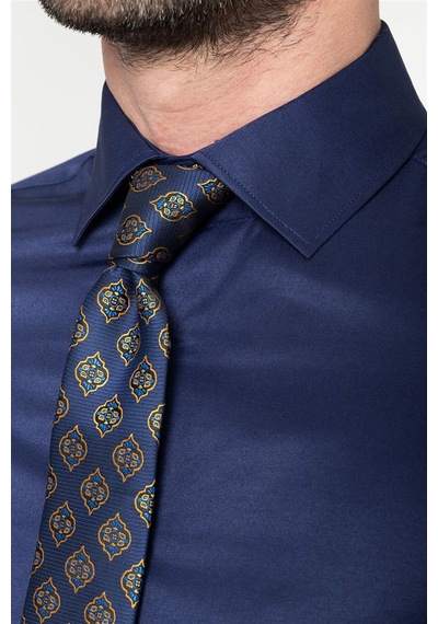 Tudors Slim Fit Dar Kesim Düz Erkek Gömlek-19031 Lacivert