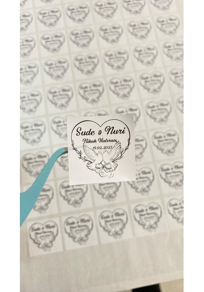 Söz, Kına, Nişan Güvercinli Çikolata Etiketi 3,5x3,5 Cm 70 Adet - Arletikettasarım Beyaz