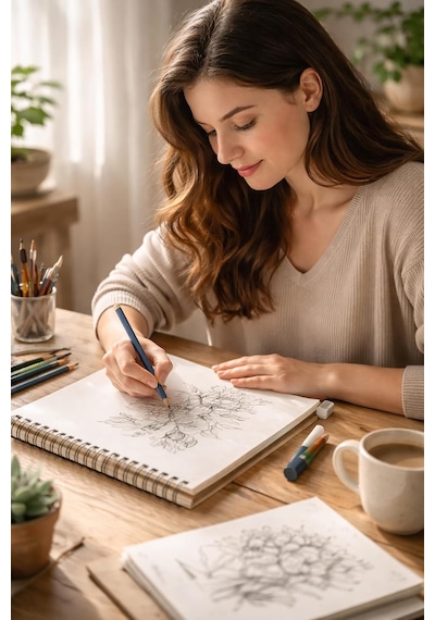 A4 Eskiz Defteri, İnce Grenli, Kolay Silinebilir Ph Nötr Kağıt, Spiralli Sketch Book, 90 G/m²,