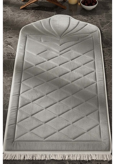 Gri Kapitone Dolgulu Lüks Seccade 65x115 Cm