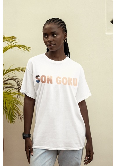 Dragon Ball Son Goku Sırt Baskılı Unisex Oversize Anime Tişört Beyaz