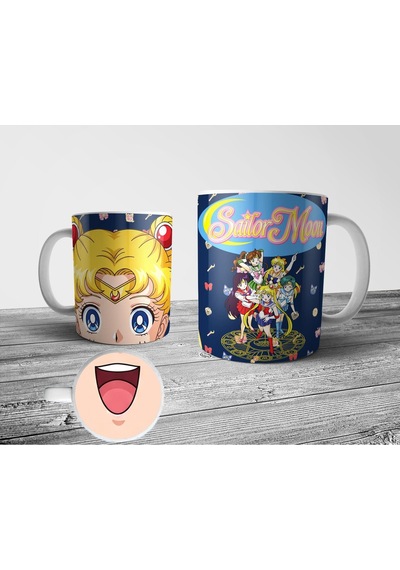 Sailor Moon Alt Tabanı Ağız Tasarımlı Kupa Bardak Çok Renkli