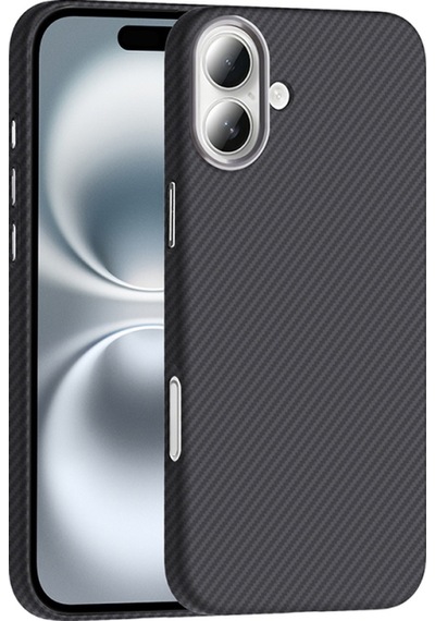 Apple Uyumlu iPhone 16 Kılıf M-safe Şarj Özellikli Karbon Fiber Görünümlü Gros Kapak Siyah
