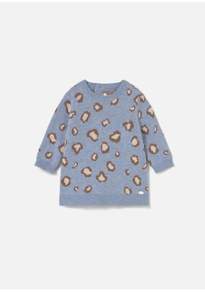 Kız Bebek Leopar Örme Elbise Mavi 2806 Mavi