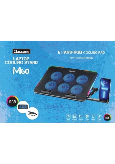 Gaming M60 Laptop Soğutucu, 2500 Rpm,10 Rgb Işık Kontrolü, 15.6-17 İnch, Hız Kontrolü, 6 Büyük Fan,telefon Standı, 2 Usb