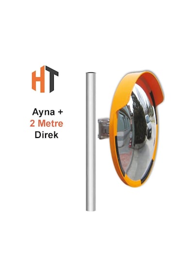 Trafik Güvenlik Aynası 80 Cm Sarı-siyah Ve 2 M Galvaniz Flanşlı Direk Set