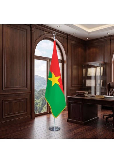 Burkina Faso Direkli - Altın Saçaklı Saten Makam Bayrağı Seti Krom Direk Diğer