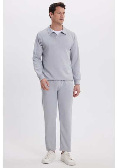 Tudors Erkek Slim Fit Dar Kesim Beli Bağcıklı 3 Cepli Geniş Paça Gri Eşofman Altı-41909 Gri