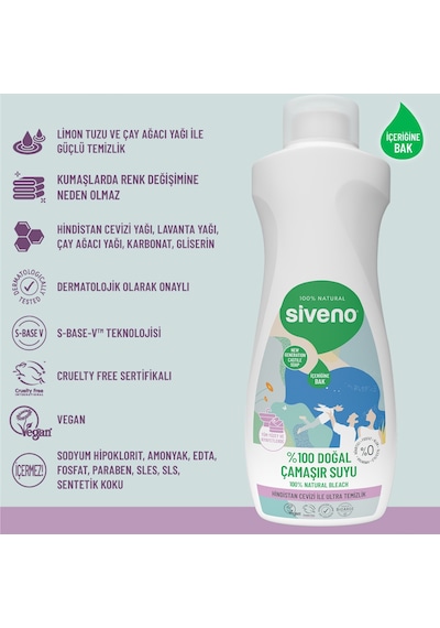 Siveno %100 Doğal Çamaşır Suyu Bitkisel Lavanta Çay Ağacı Tüm Yüzey ve Kumaşlarda 700 ML