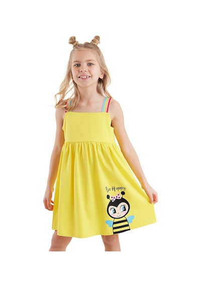 Denokids Bee Happy Sarı Kız Çocuk Elbise Sarı