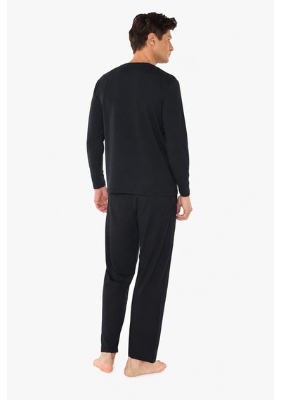 Malabadi Erkek Siyah Bisiklet Yaka Micro Modal Extra Yumuşak Kışlık Pijama Takımı 6032