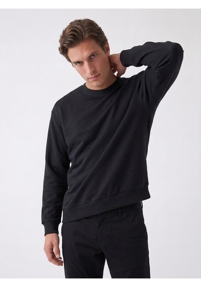 Noux 3 İplik Pamuk Sweatshirt Siyah