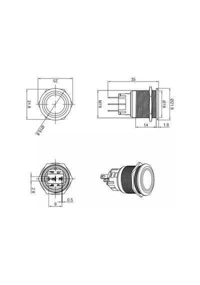 E1 19mm Metal Buton Kalıcılı 12-24v Kırmızı Led Işıklı 1no/1nc