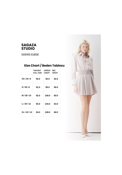 Sagaza Studio Ss6165 Beli Lastikli Mini Gömlek Elbise BEJ