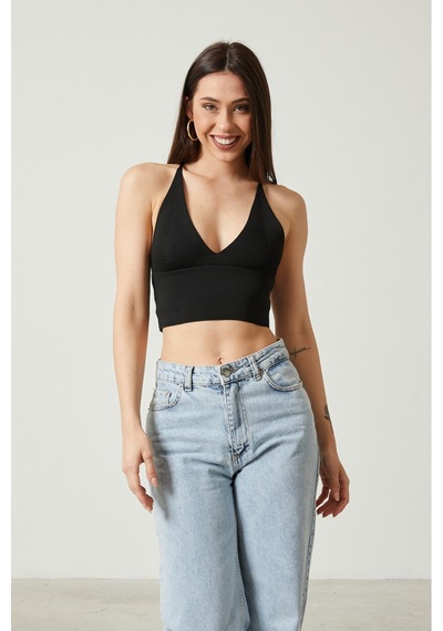 Twenty3 Kadın Super Crop Sırt Detaylı Triko Büstiyer Bluz 001
