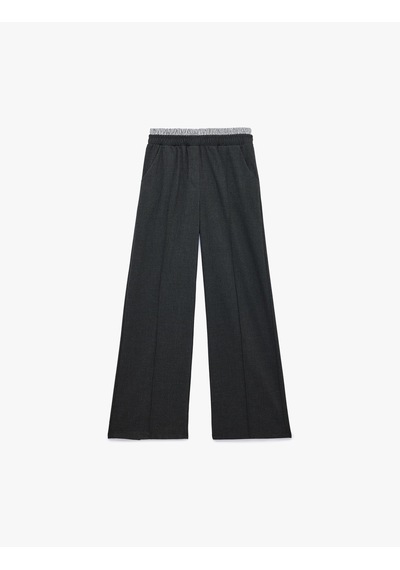 Koton Beli Lastikli Cepli Viskon Karışımlı Geniş Paça Pantolon Antrasit 7wkg40007aw