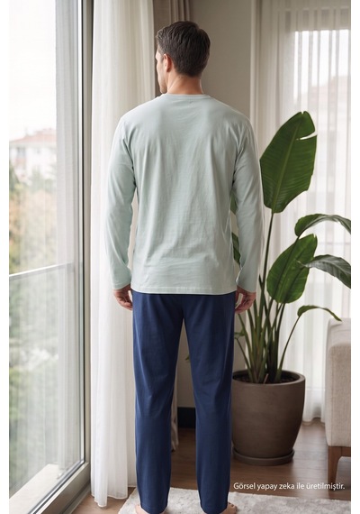 Siyah İnci Nakışlı Pamuklu Likralı Örme Pijama Takım 26241801 Yeşil