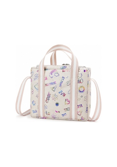Çocuk Termal Okul Beslenme Çantası Şeffaf Cepli Peluş Aksesuarlı Omuz Askılı Lunch Bag Krem