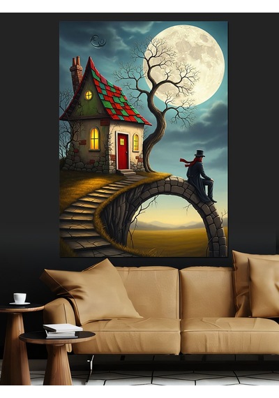 Ahşap Tablo Ay Işığı Masal Evi