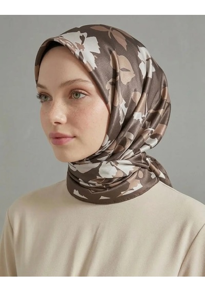 Bushu Lavender Twill Eşarp - Çiçek Desenli Mor kahverengi