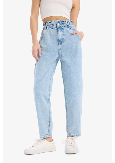 DeFacto Paperbag Beli Lastikli Bilek Boy Jean Yıkamalı Pantolon E3184AX25SPNM85