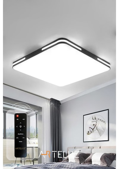 Kare Model Modern Plafonyer Avize 50x50 Cm Siyah
