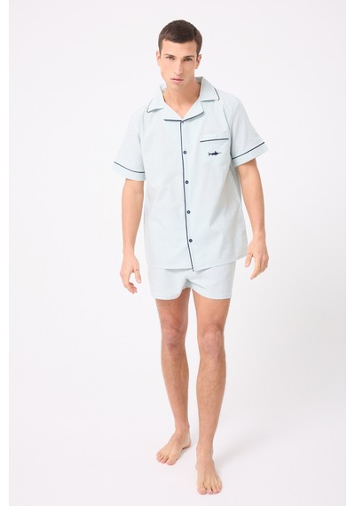L'espadon Marısılk Seastrıpe Erkek Yazlık Şortlu Gömlekli Pijama & Lounge Takımı-3181 Nane Yeşili