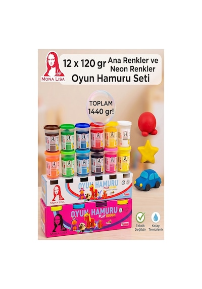 Oyun Hamuru 12 Renk 1 Paket Monalisa 12 Li Ana Ve Neon Oyun Hamuru Kurumaya Karşı Dirençli Okul Öncesi Kreş Yumuşak Çok  Renkli