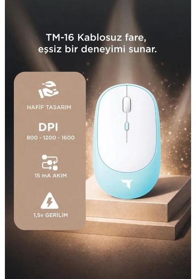 Özel Üretim Cihaz Taşınabilir Fonksiyonel Mouse Çift Modlu Sessiz Kablosuz Fare Tm16 Mavi