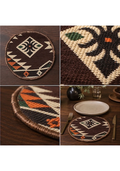 Bk Gift 6 Adet El Yapımı Anadolu İzleri Kilim Kumaşı Supla Koleksiyonu 27cm -5 Haki