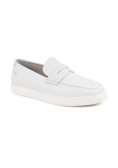 Libero L5876 Bembeyaz Hakiki Deri Ultra Hafif Eva Tabanlı Erkek Loafer Slip-on Ayakkabı Beyaz